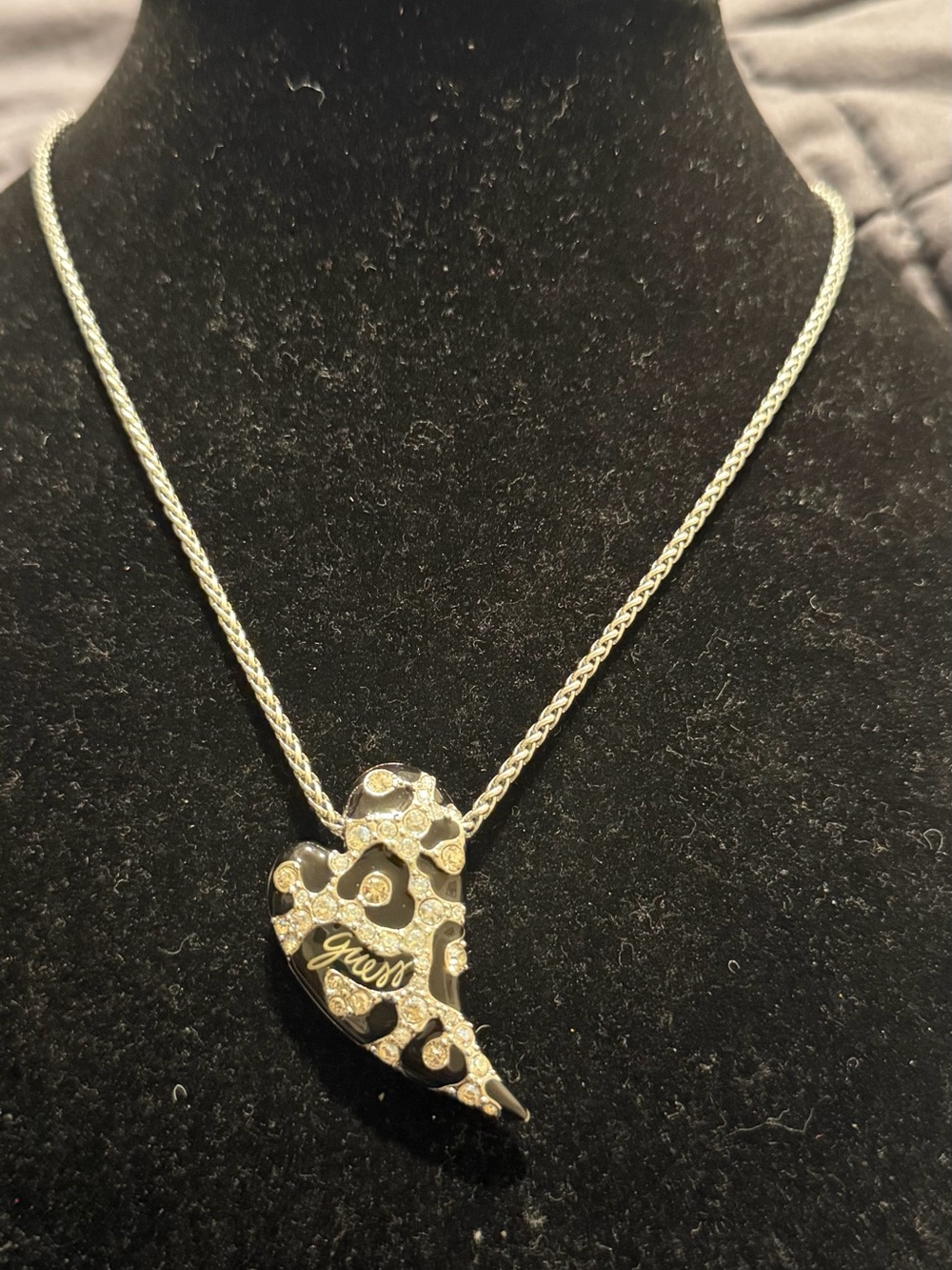 Guess Silver Heart Pendant Necklace - Silver with Crystal Accents